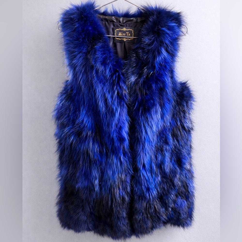 🦊 Blue Real Fox Fur Vest – Thick & Luxurious – Like New